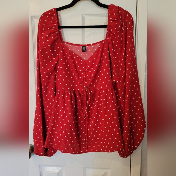 SHEIN Tops - SHEIN Red Blouse with Heart Pattern